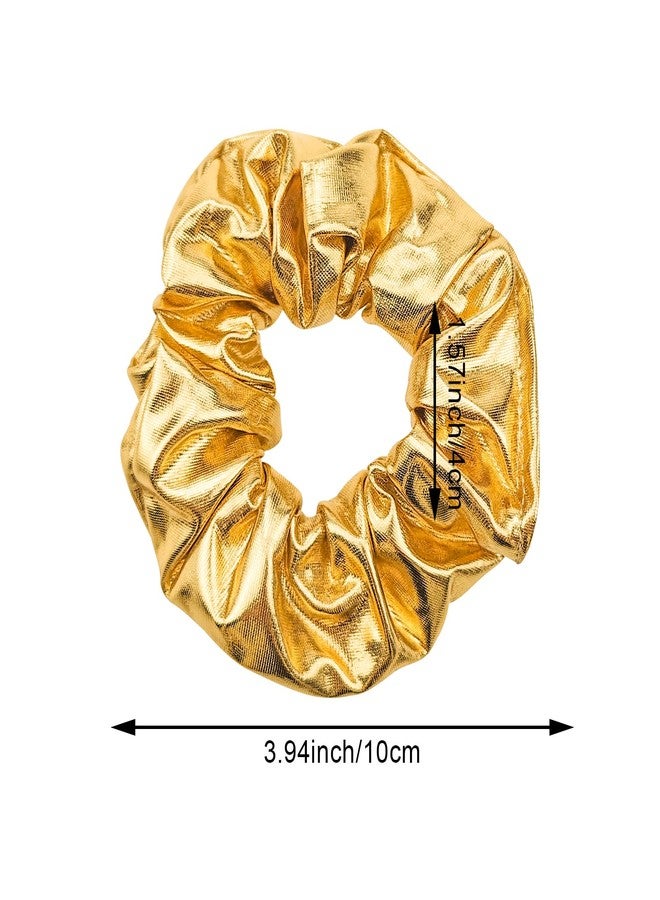 Arvintas 12PCS Gold PU Leather Cheer Hair Scrunchies, Gold School Performance Hair Ties Bracelet Gilding Ponytail Holder Elastic Accessories for Cheerleading Teen Girls College Sports - Image 2